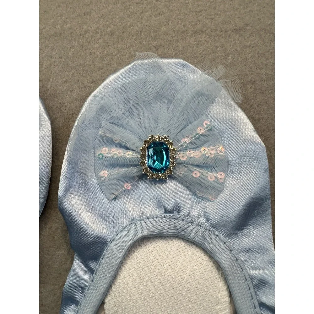 Girls Size‎ 34 9-10 Years Ballet Dance Slippers Split Soft Canvas Sole Bow Blue